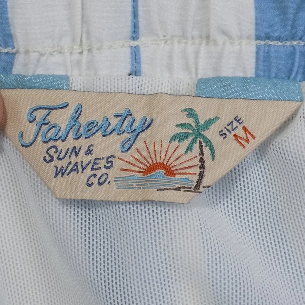 Faherty Beacon Trunk Swim Shorts Mens M Blue Striped Beachwear Vacation Preppy